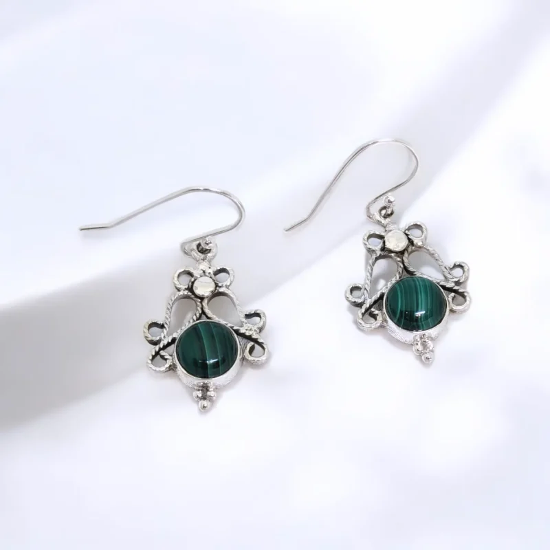 Malachite Stone Silver Earring