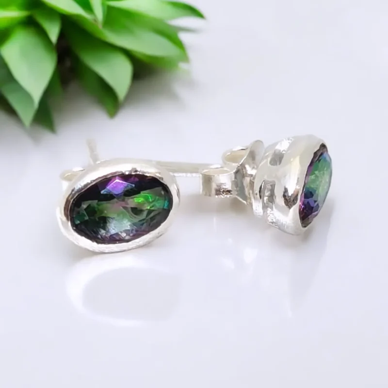 Mystic Topaz Stone Silver Earring