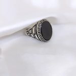Ottoman Black Aqeeq Stone Silver Ring