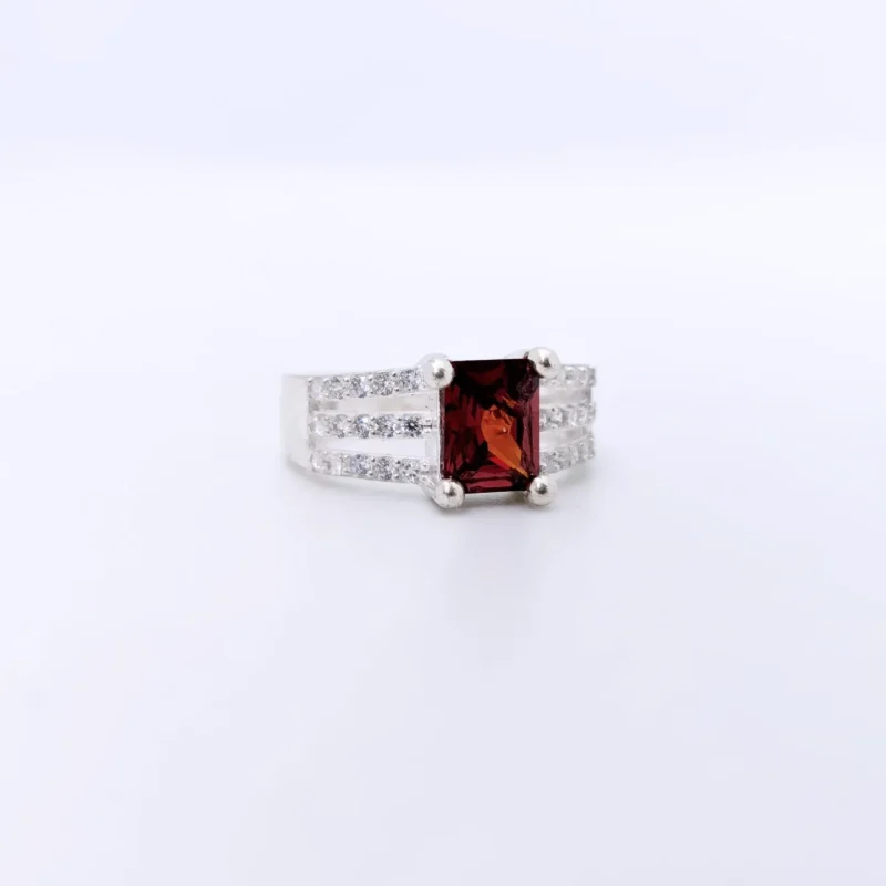 Garnet Silver Ladies Ring
