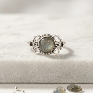 Labradorite Round Faceted Silver Ring