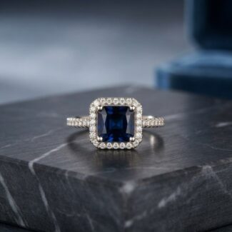 Square Blue Zircon Silver Ring