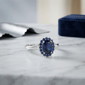 Oval Blue Sapphire Silver Ring