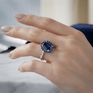 Oval Blue Sapphire Silver Ring