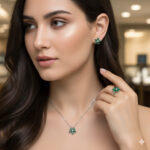 Emerald Stone Silver Pendent Set