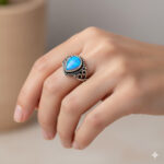 Tear drop blue opal antique silver ring