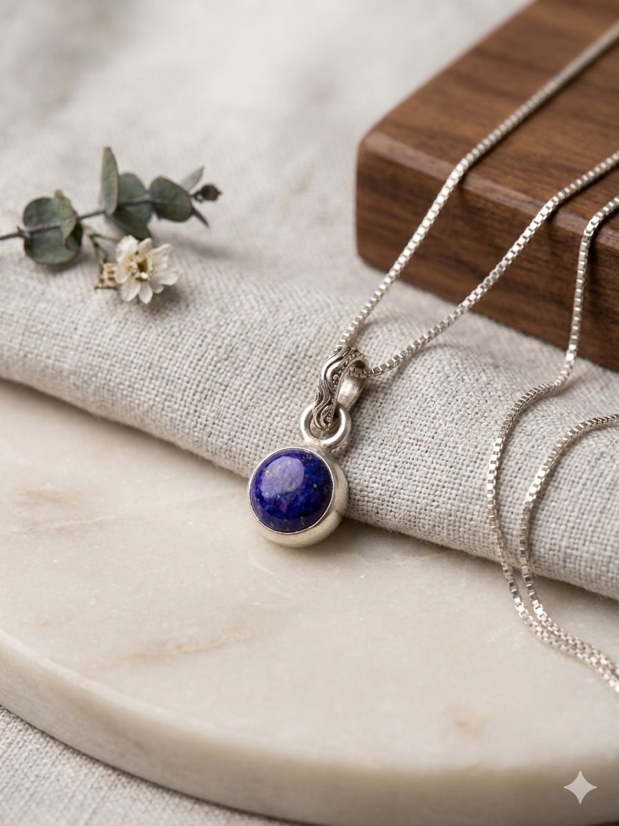 1000208183 BLUE sapphire stone pendent