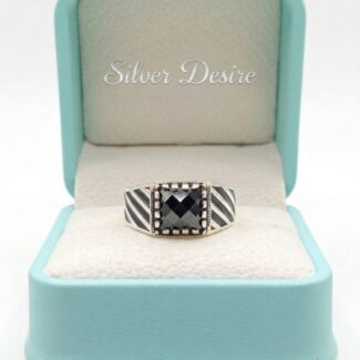 Italian Silver Black Zircon Stone Ring