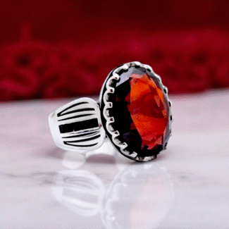 Red Zircon Italian Silver Ring
