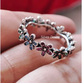 Multicolor flowers band ring