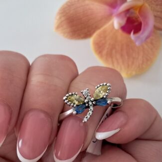 Yellow butterfly silver ring