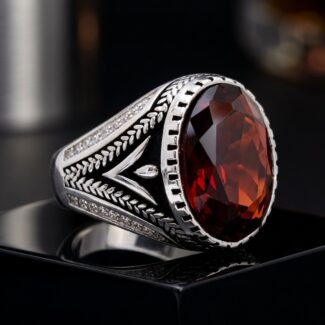 Antique Silver Garnet Stone Ring