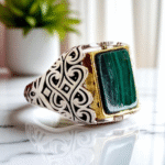 Aqeeq Red & Green Dual Stone Ring