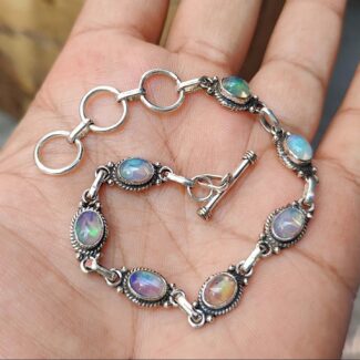 Rainbow opal silver bracelet