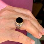 Turkey Black Aqeeq Round Silver Ring