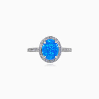 Big blue opal silver ring