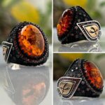 Amber Fossil Stone Ring