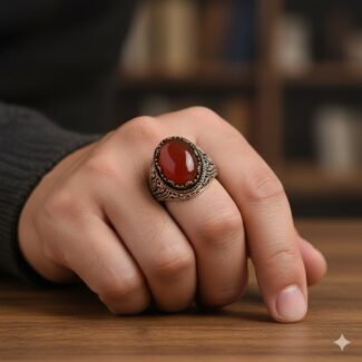 Red aqeeq stone ring