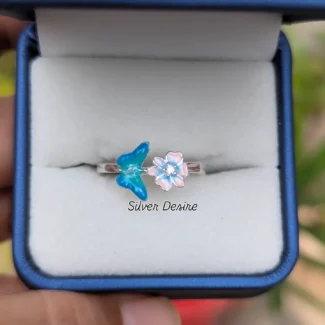 blue butterfly flower ring
