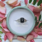 Black square stone silver ring