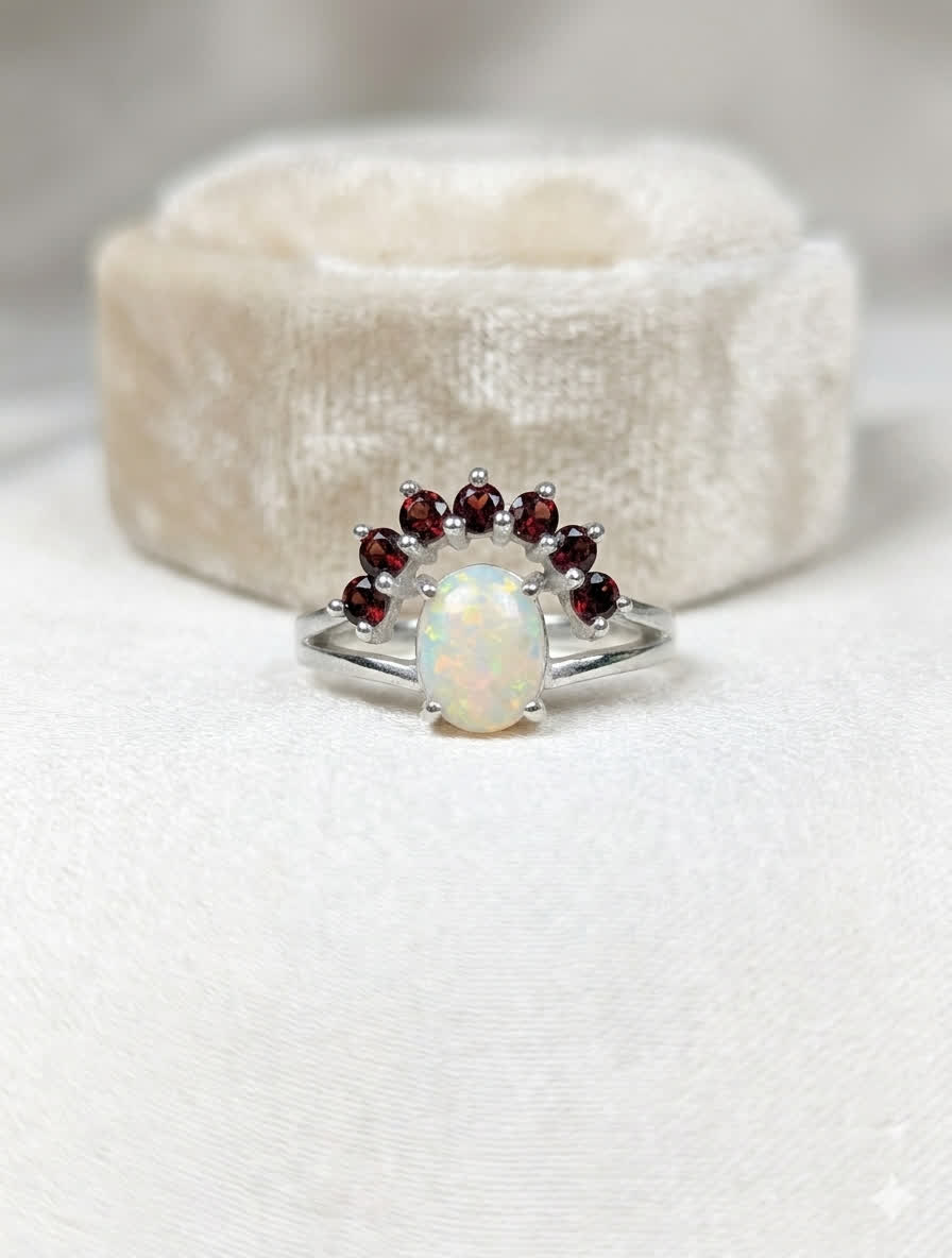 925 opal garnet ring