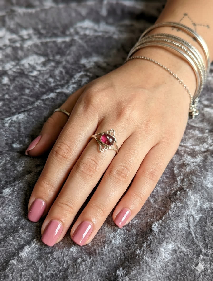 Raw Garnet Silver Ring