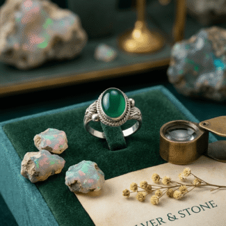 925 Silver green aqeeq ring