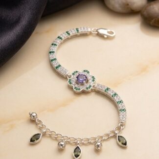 Purple Flowers Zircon Silver Bracelet