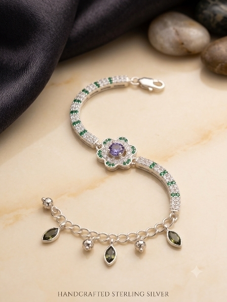 1783841301290.png Purple Flowers Zircon Silver Bracelet