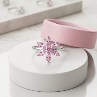 Pink flower zircon ring