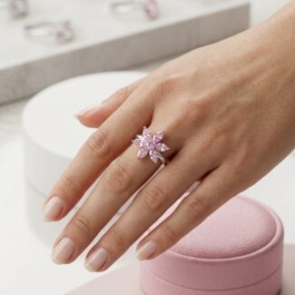 Pink flower zircon ring