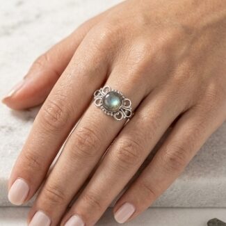 Labradorite Round Faceted Silver Ring