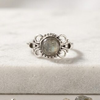 Labradorite Round Faceted Silver Ring