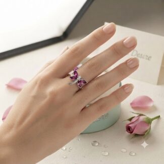 Ruby butterfly silver ring