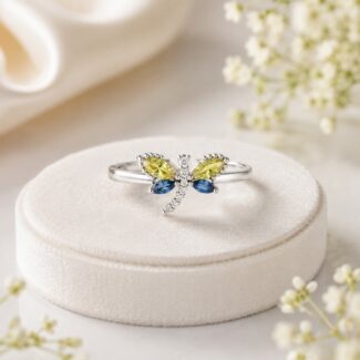 Yellow butterfly silver ring