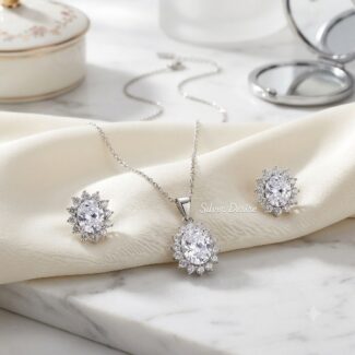 white zircon silver pendent set