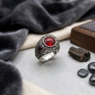 Turkish Red Zircon Stone Silver Ring