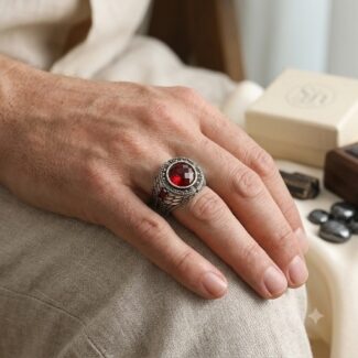 Turkish Red Zircon Stone Silver Ring