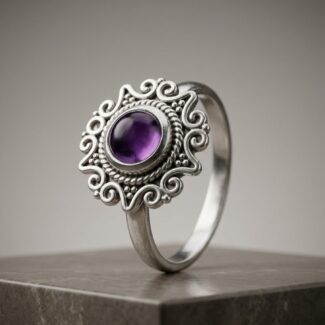 Solid Amethyst Silver Ring
