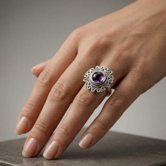 Solid Amethyst Silver Ring