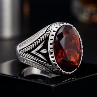 Red cubic zircon ring